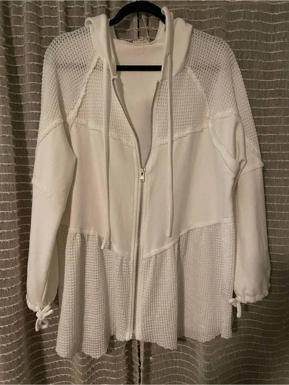 POL White Hooded Zip-Up Knit Panel Jacket